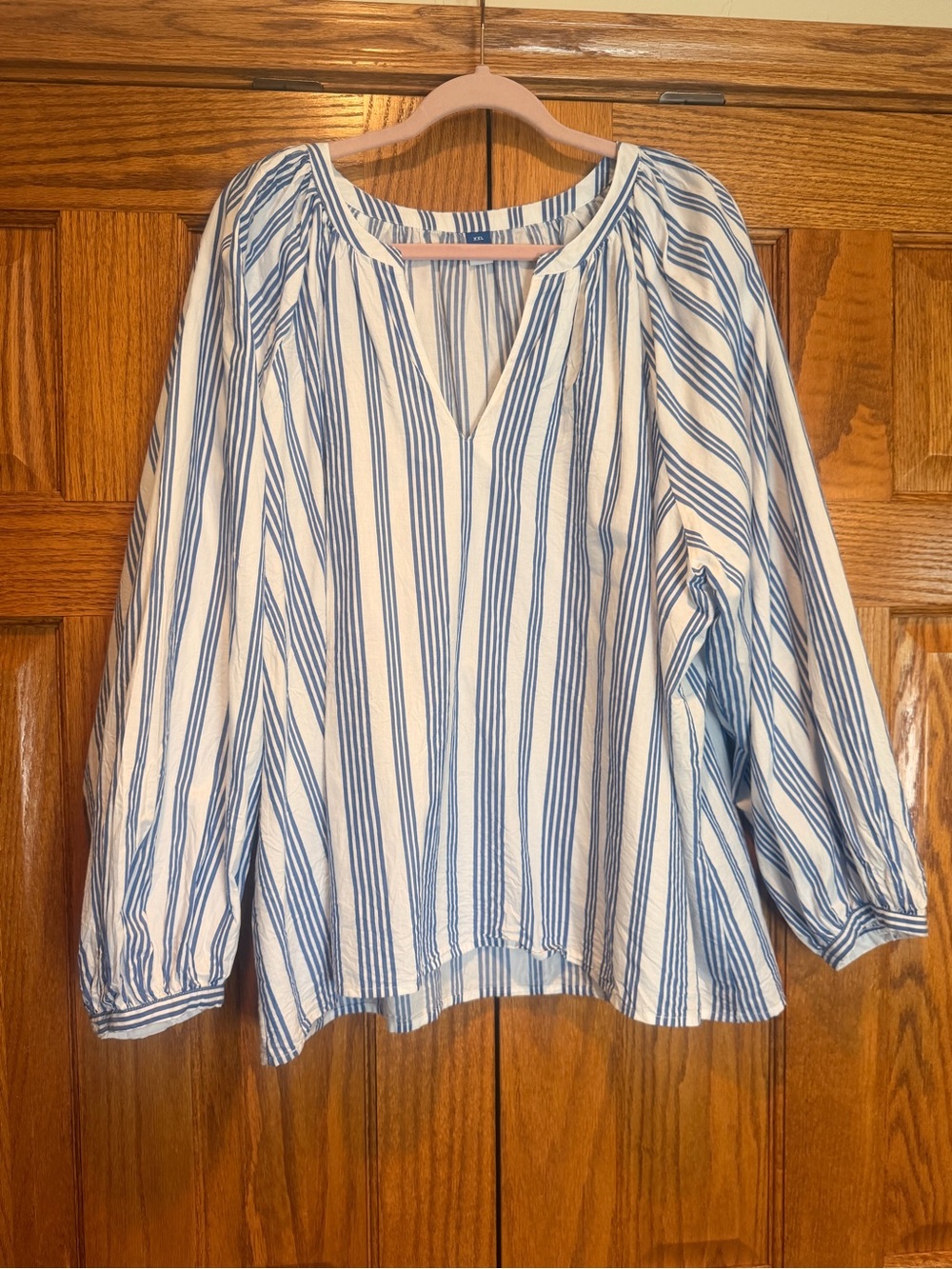 Old Navy White and Blue Striped Peasant Tunic XXL